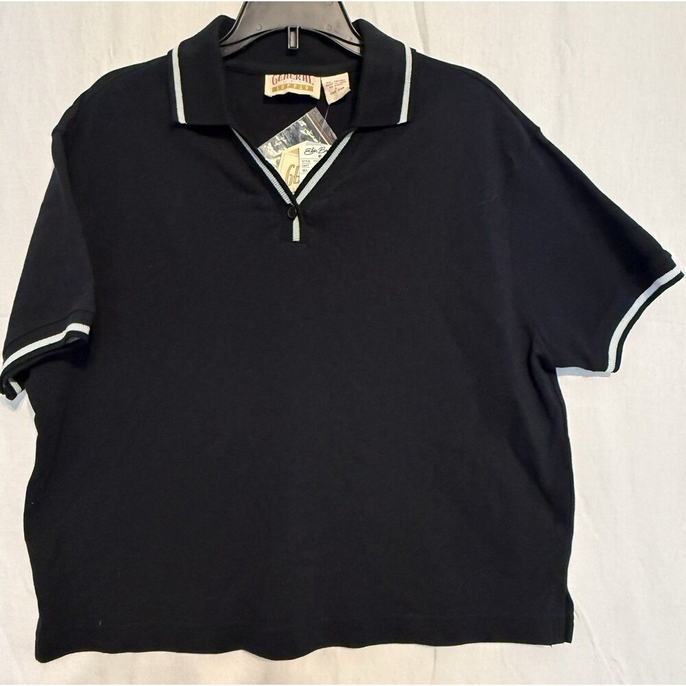 General Supply Women’s Black Solid with Blue Polo Shirt L Short Sleeve